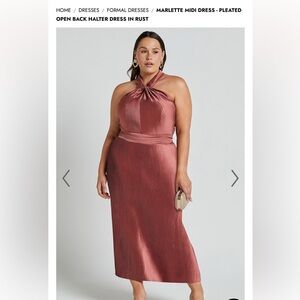 Showpo MARLETTE MIDI DRESS - PLEATED OPEN BACK HALTER DRESS IN RUST
